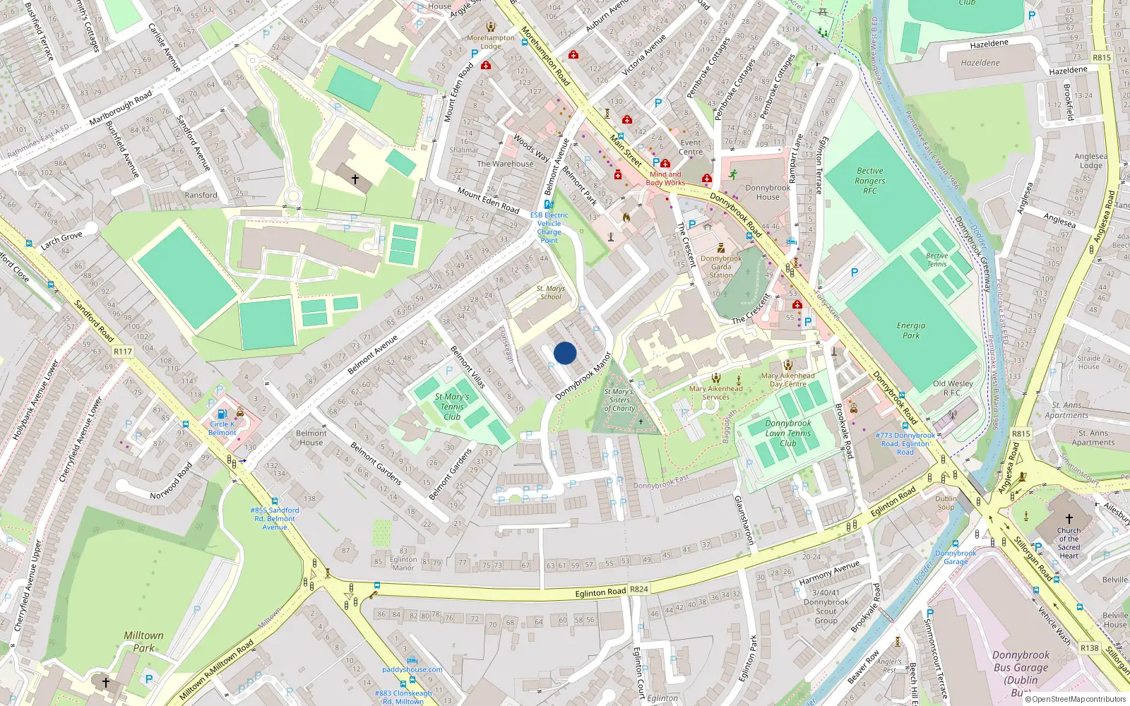 Overhead map showing the location of 113 Donnybrook Manor, Donnybrook, Dublin 4