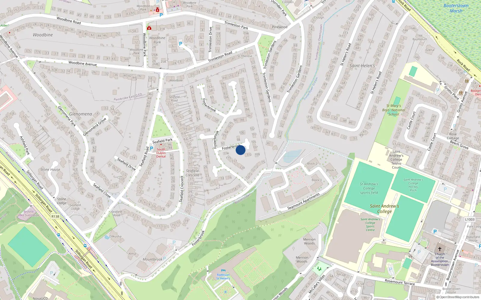 Overhead map showing the location of 113 Fosterbrook, Stillorgan Road, Blackrock