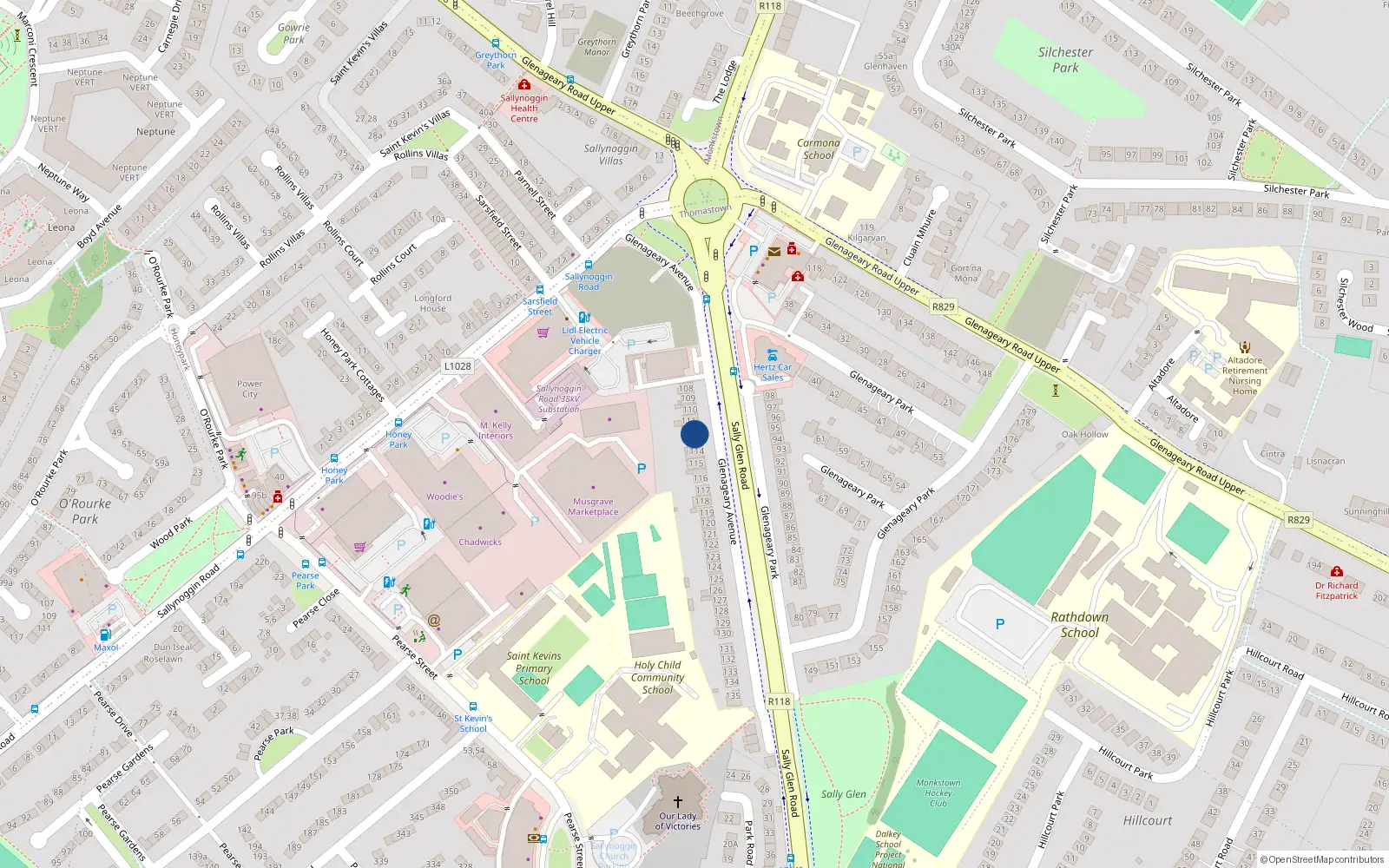 Overhead map showing the location of 113 Glenageary Avenue, Dublin
