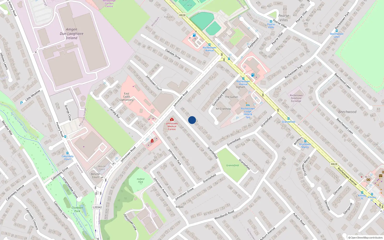 Overhead map showing the location of 113 Granitefield, Dun Laoghaire, Dublin