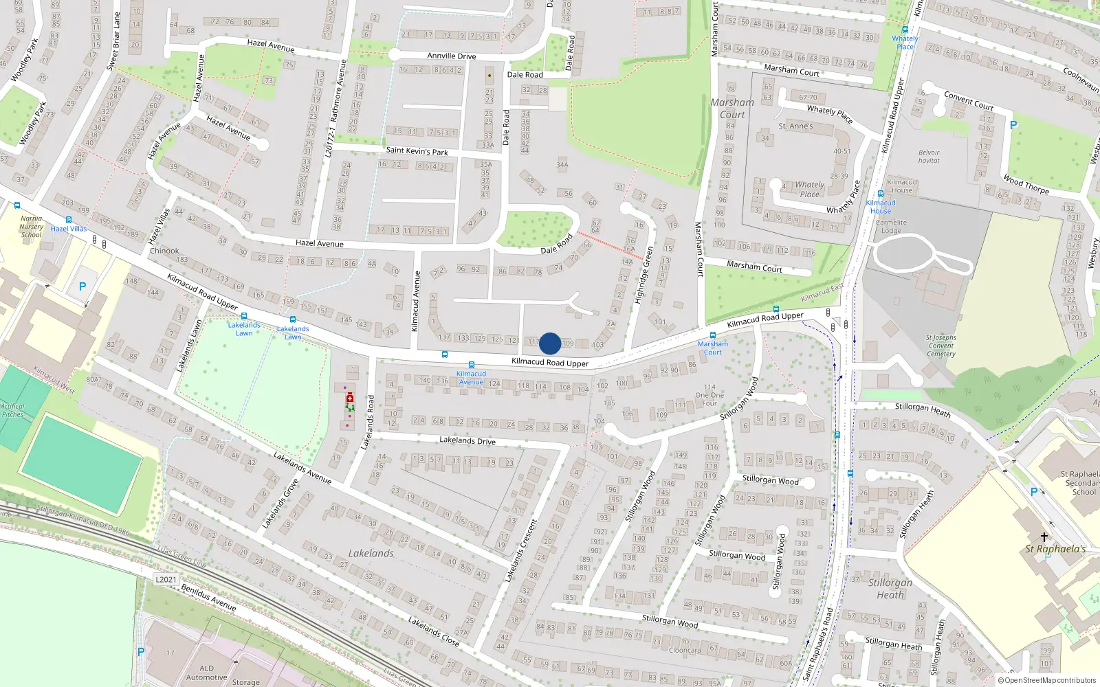 Overhead map showing the location of 113 Kilmacud Road Upper, Stillorgan, Dublin