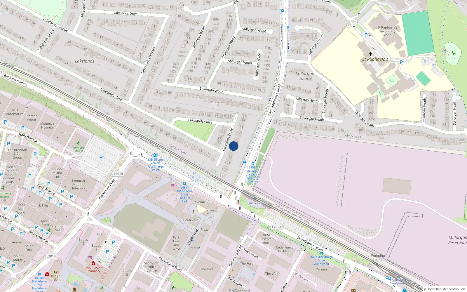 Overhead map showing the location of 113 Lakelands Close, Stillorgan, Co. Dublin