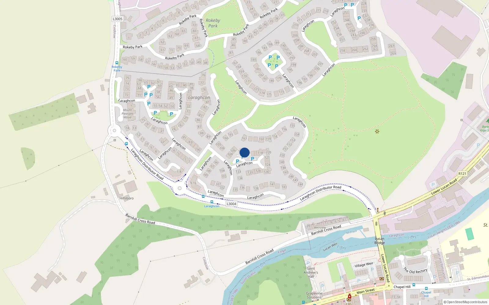 Overhead map showing the location of 113 Laraghcon, Lucan, Dublin