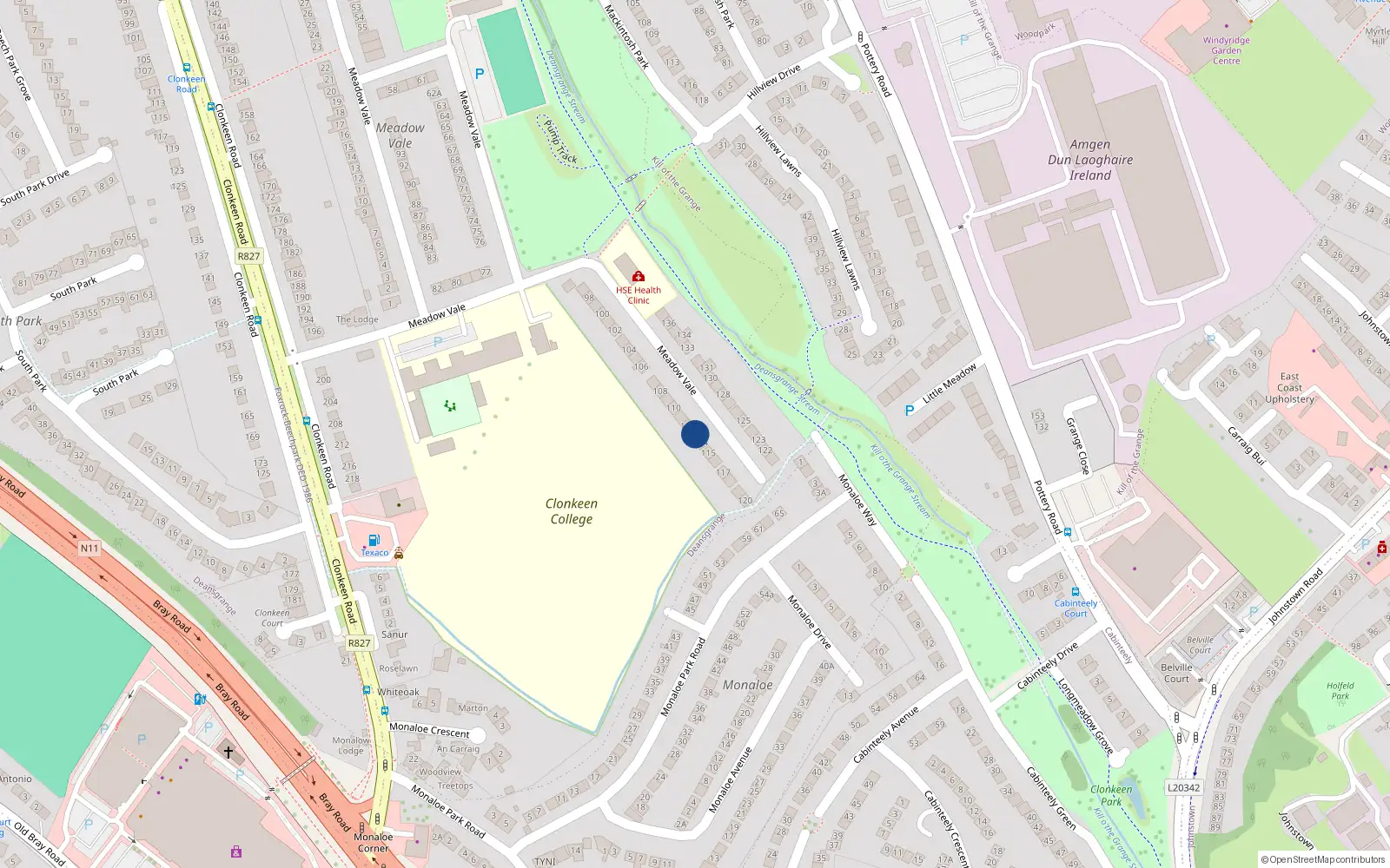 Overhead map showing the location of 113 Meadow Vale, Blackrock
