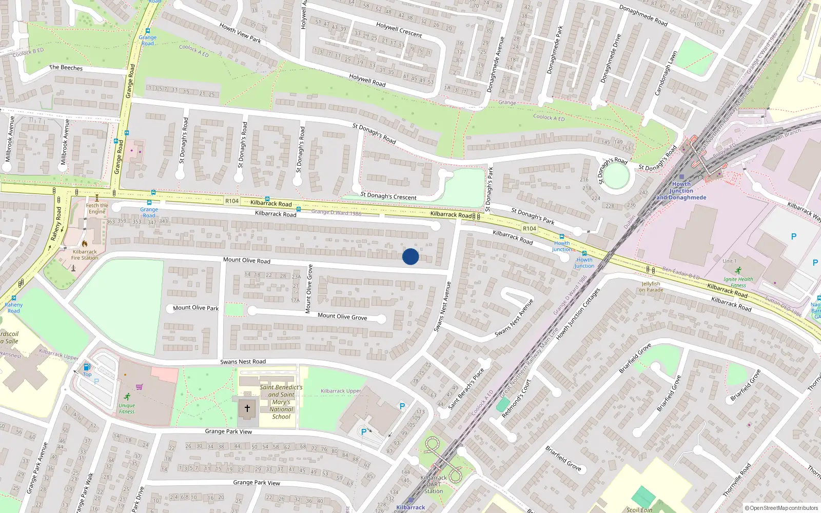 Overhead map showing the location of 113 Mount Olive Road, Dublin 5