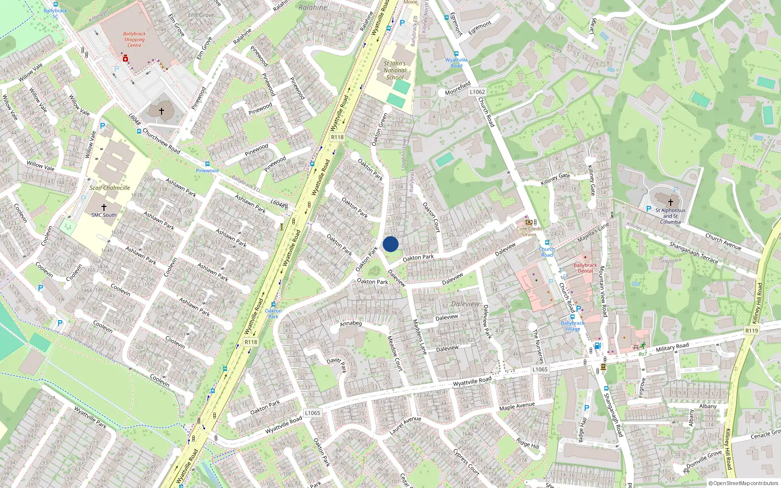 Overhead map showing the location of 113 Oakton Park, Ballybrack, Dublin