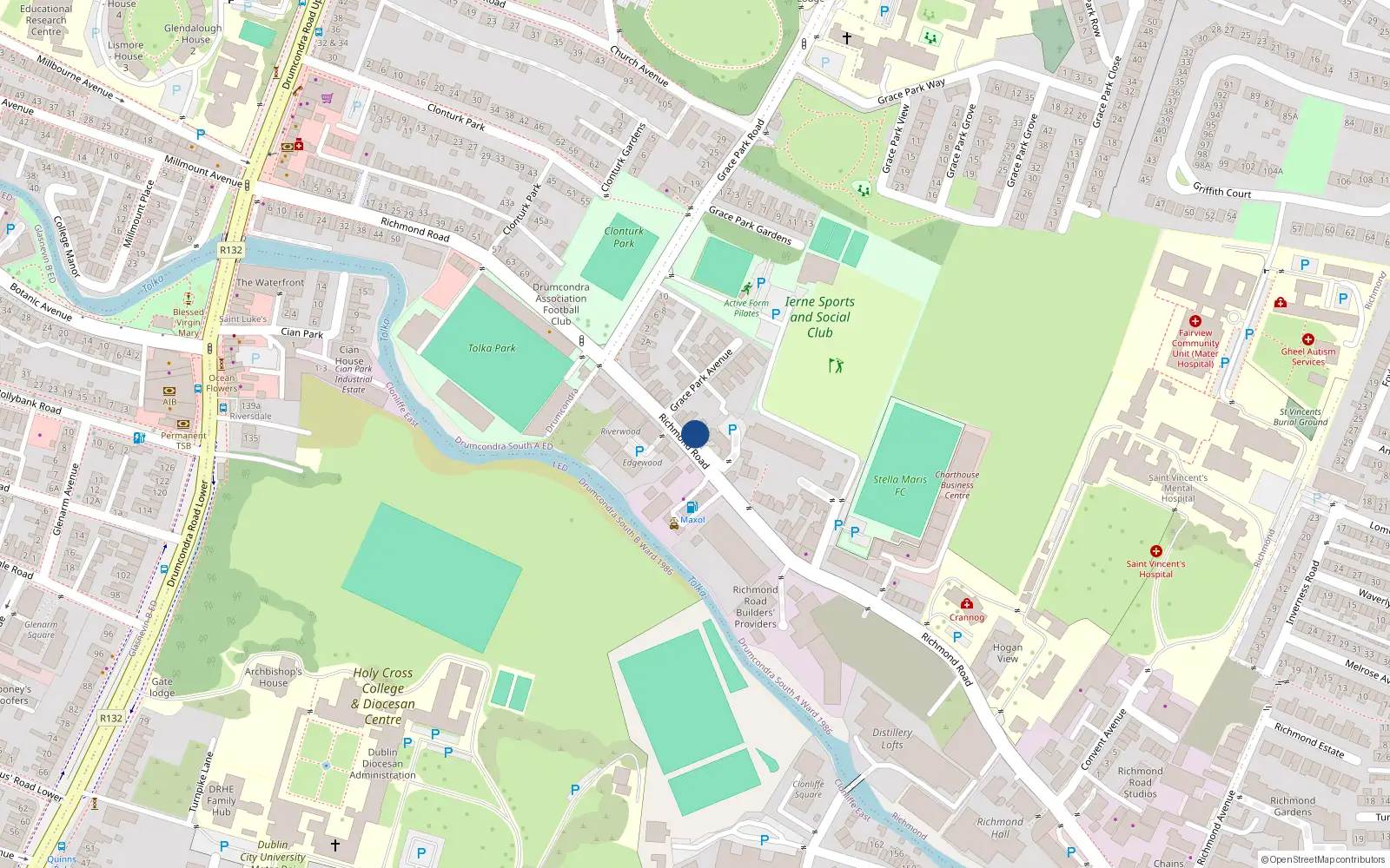 Overhead map showing the location of 113 Richmond Road, Drumcondra, Dublin 3
