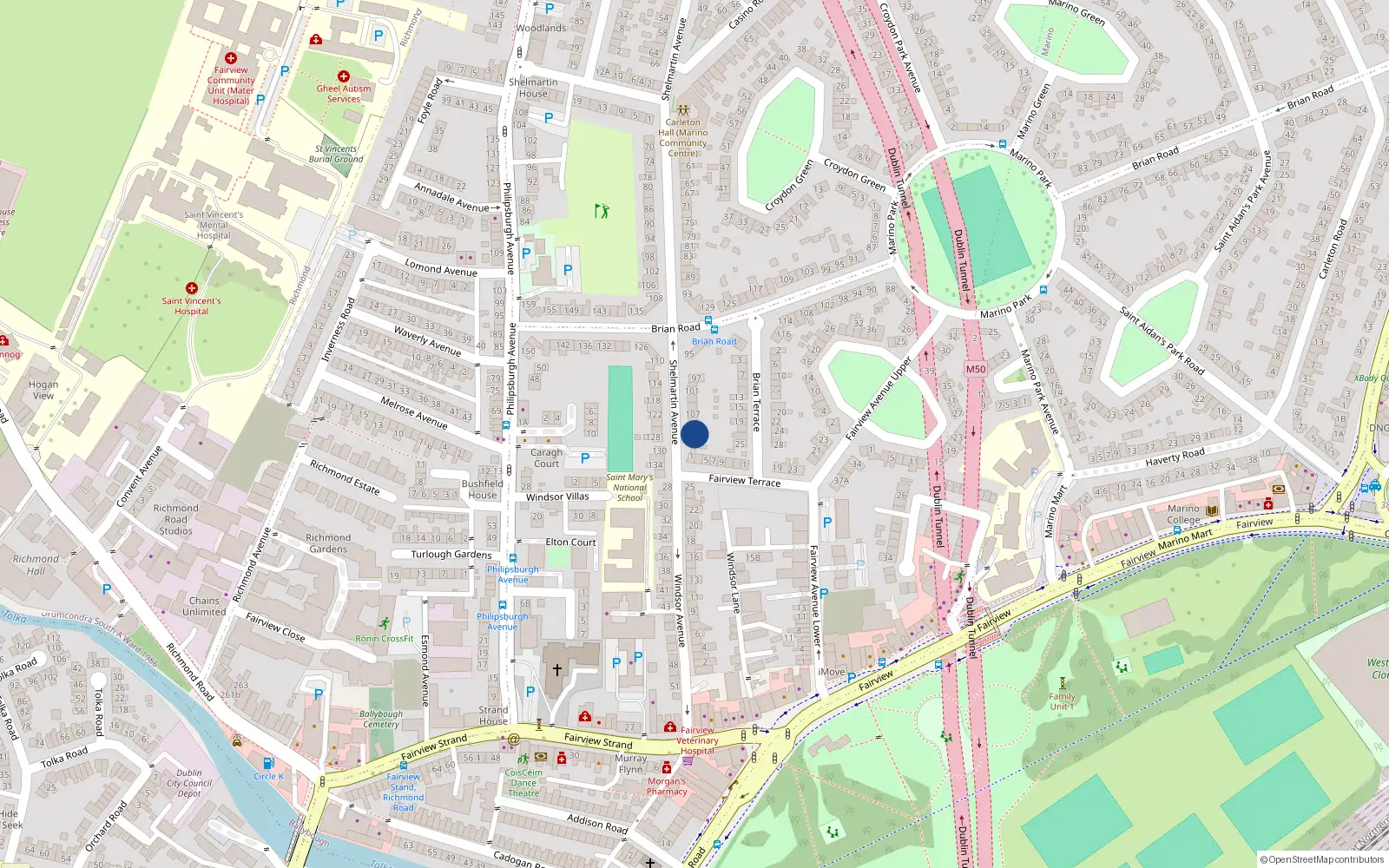 Overhead map showing the location of 113 Shelmartin Avenue, Dublin 3