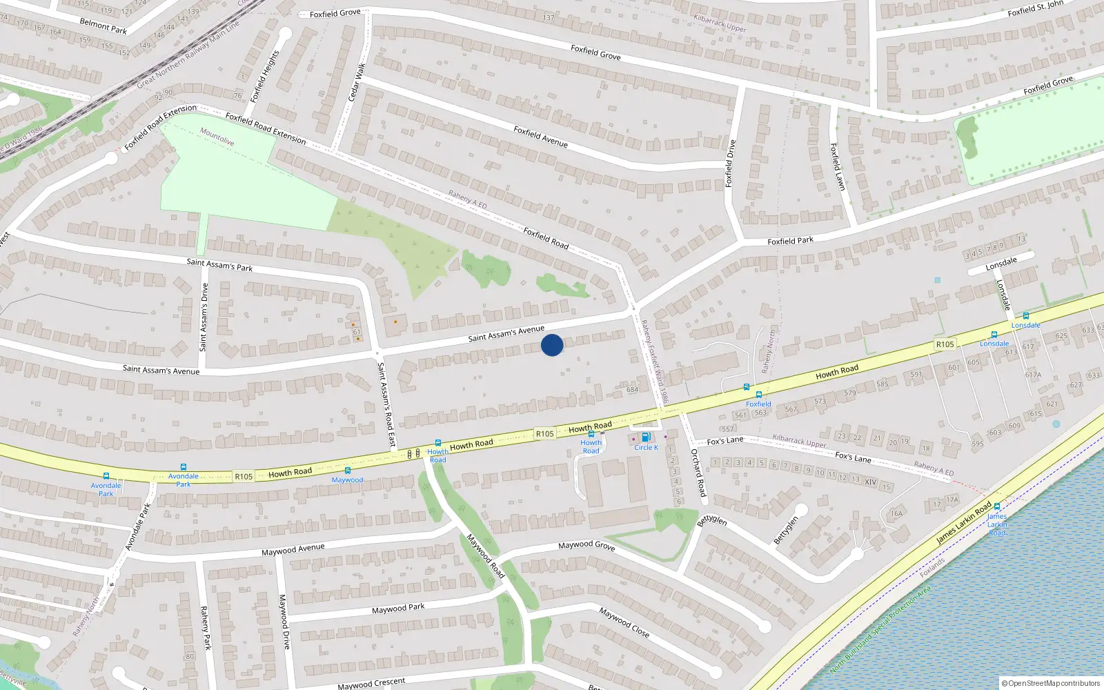Overhead map showing the location of 113 St Assams Avenue, Raheny, Dublin 5