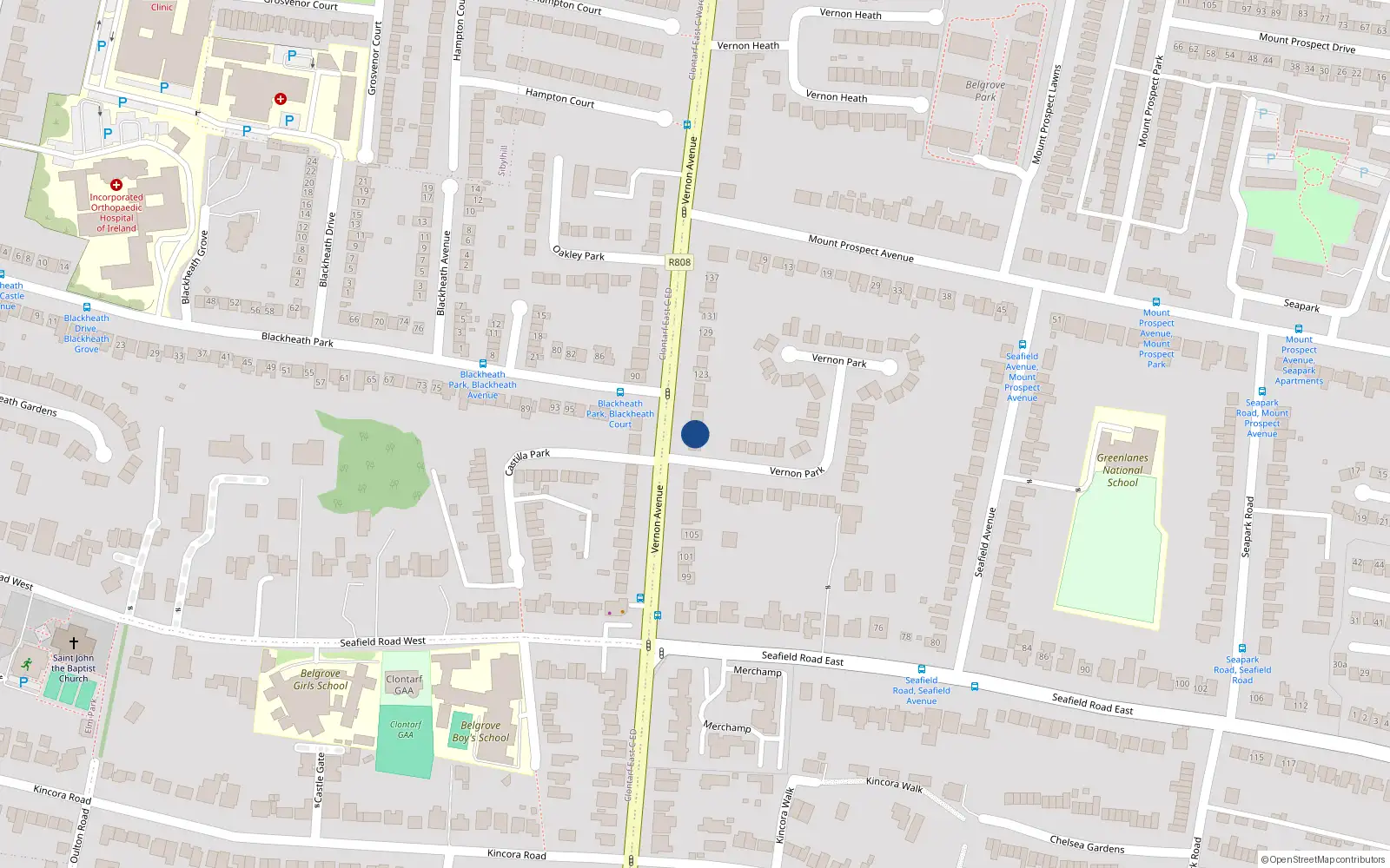 Overhead map showing the location of 113 Vernon Avenue, Dublin 3