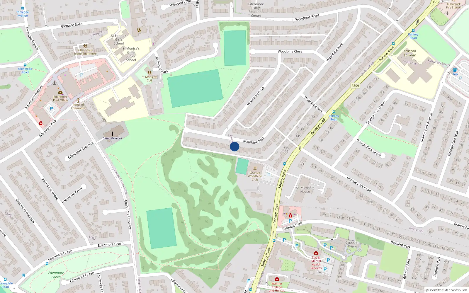 Overhead map showing the location of 113 Woodbine Park, Dublin 5