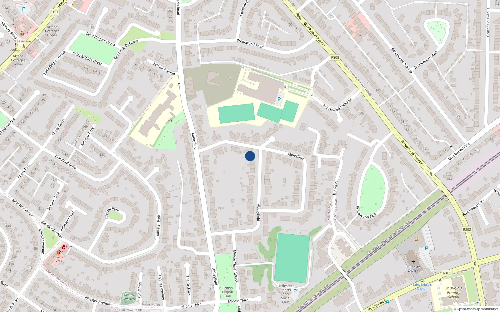Overhead map showing the location of 114 Abbeyfield, Killester, Dublin 5