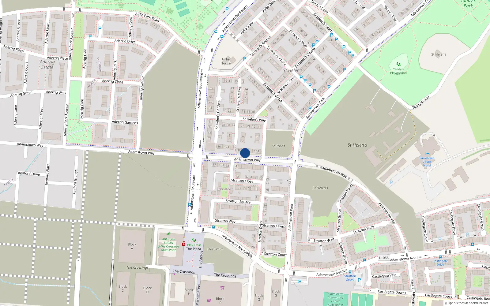 Overhead map showing the location of 114 Adamstown Way, Lucan