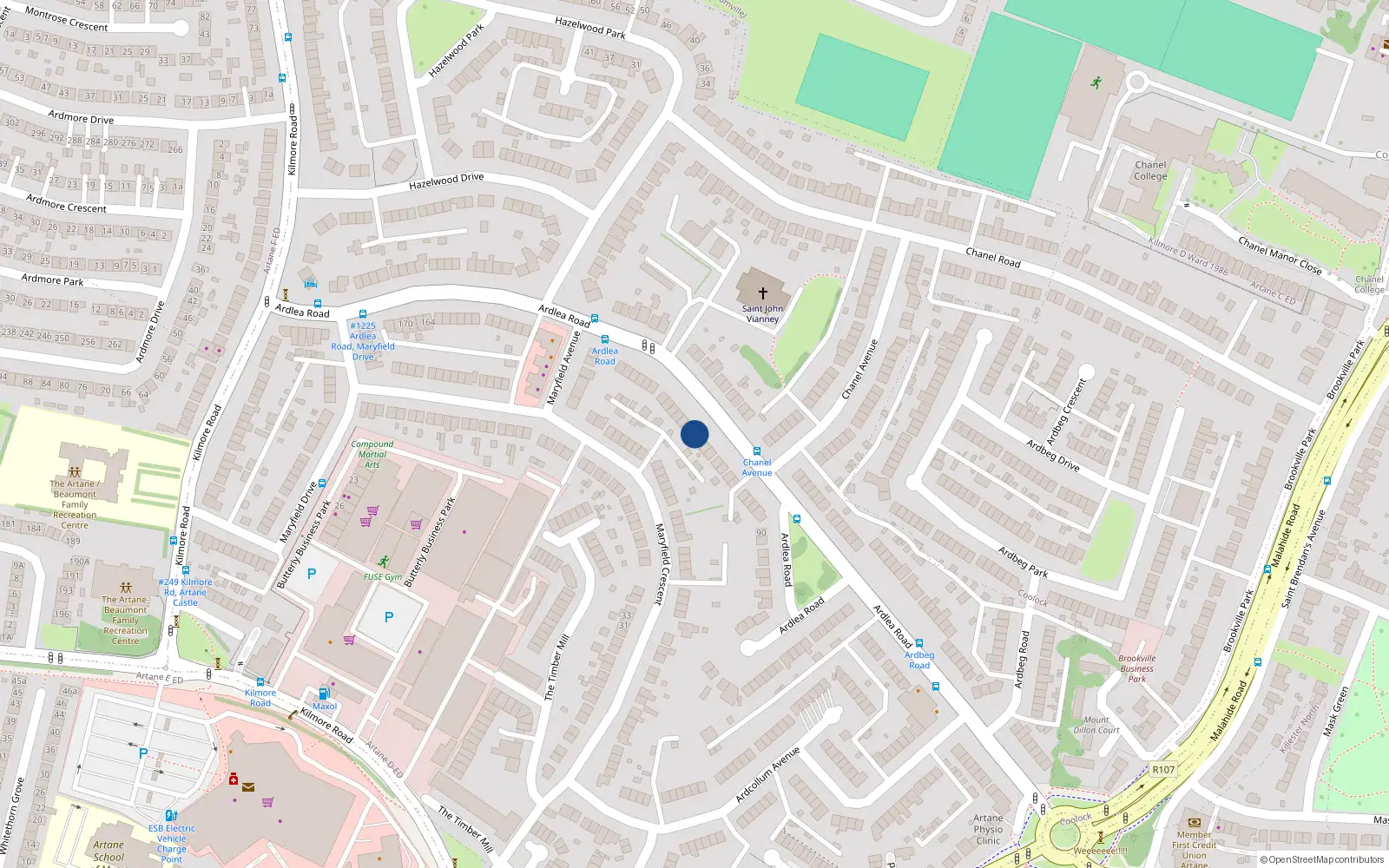 Overhead map showing the location of 114 Ardlea Road, Artane, Dublin 5