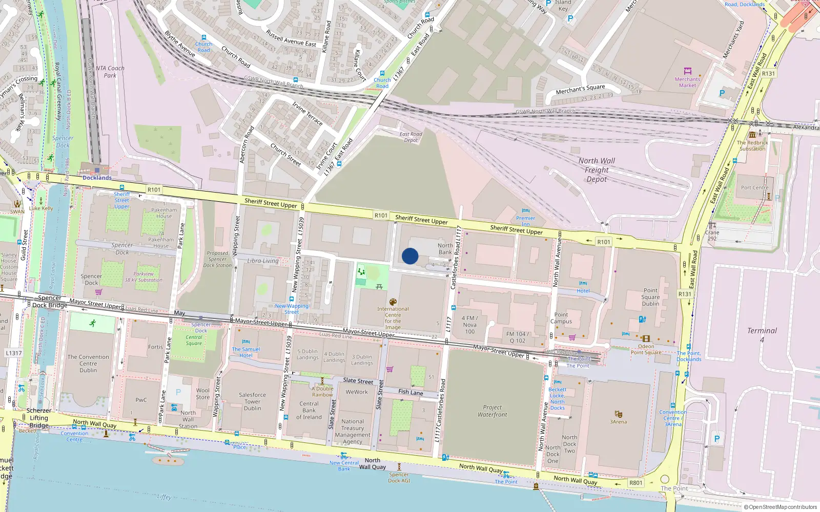 Overhead map showing the location of 114 Block F Castleforbes Road, Dublin 1, Dublin