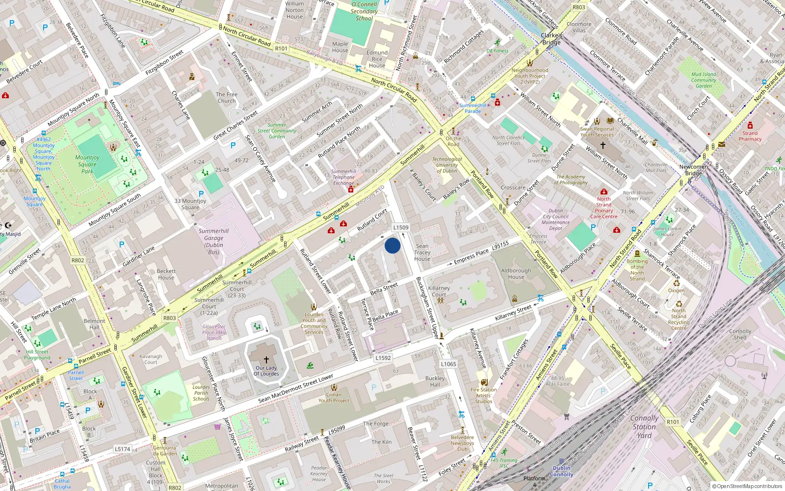 Overhead map showing the location of 114 Buckingham Village, Dublin 1, Dublin