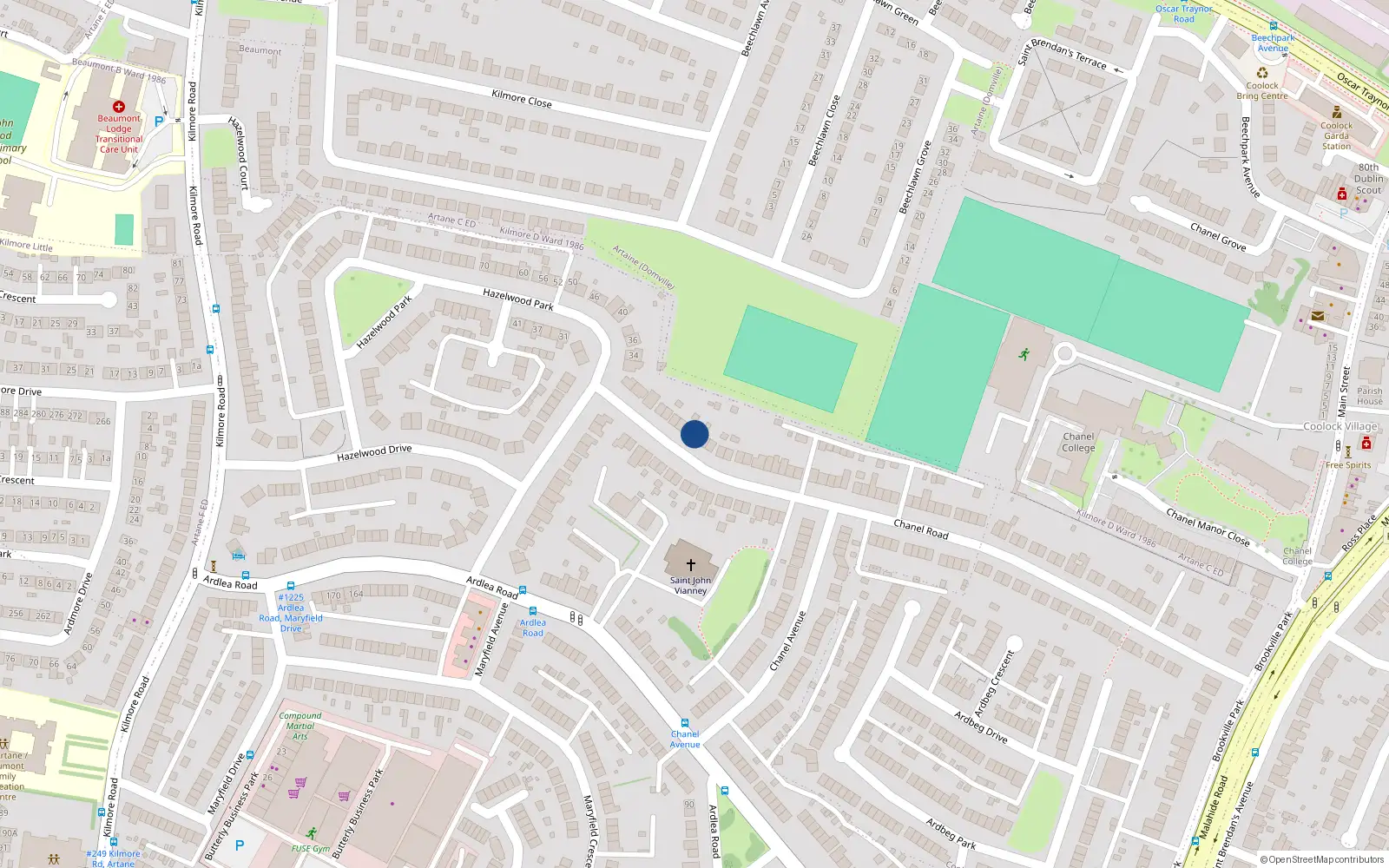 Overhead map showing the location of 114 Chanel Road, Dublin 5