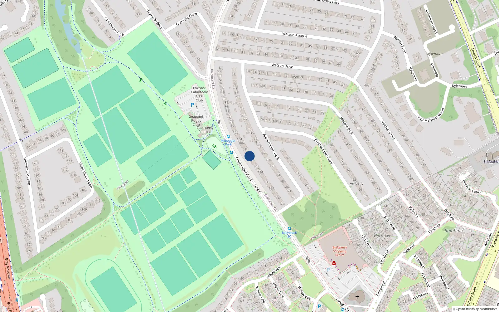 Overhead map showing the location of 114 Churchview Road, Dublin