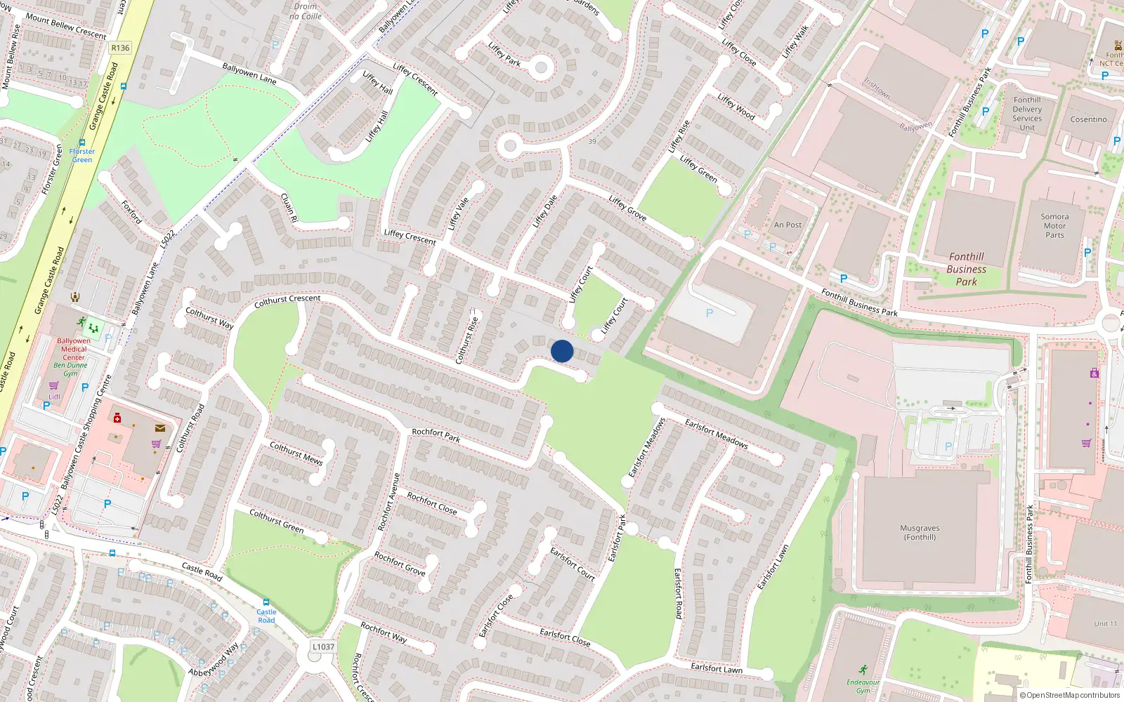 Overhead map showing the location of 114 Colthurst Crescent, Huntington Glen, Lucan