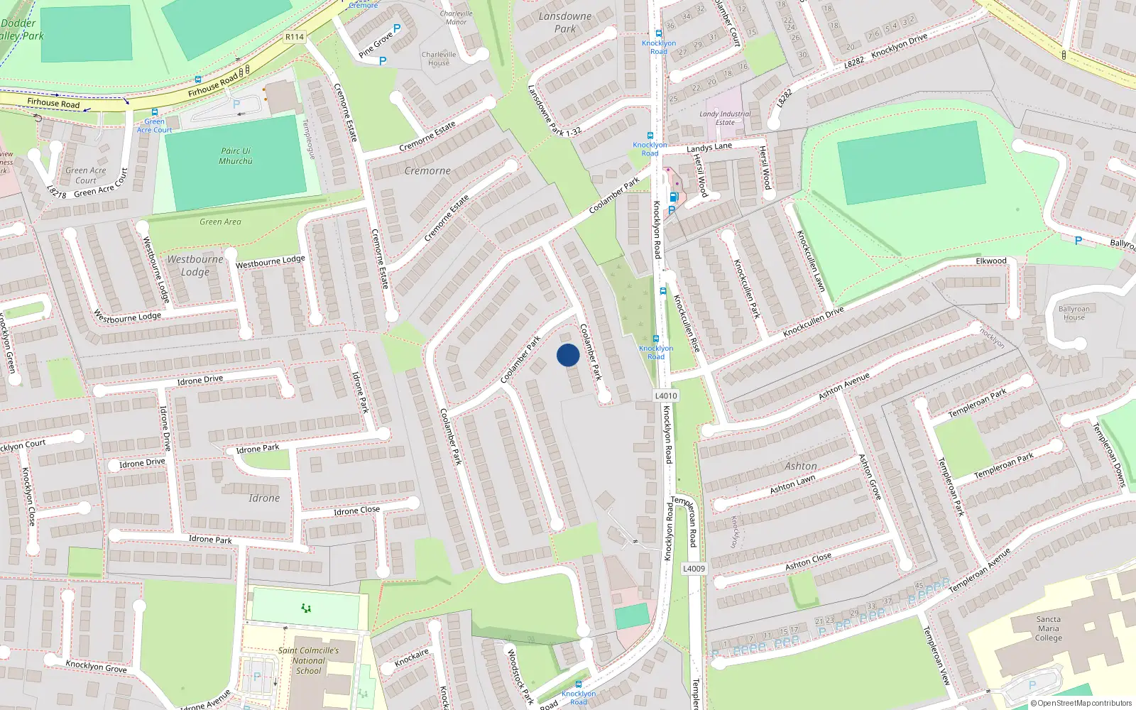 Overhead map showing the location of 114 Coolamber Park, Dublin 16