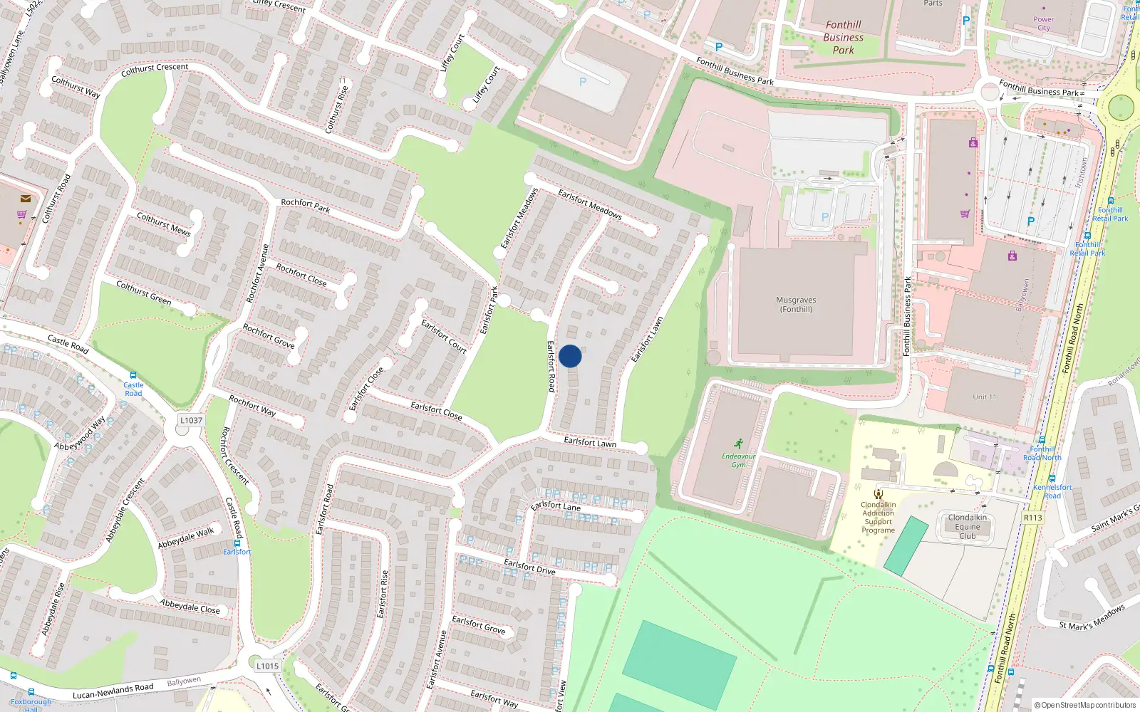 Overhead map showing the location of 114 Earlsfort Road, Lucan