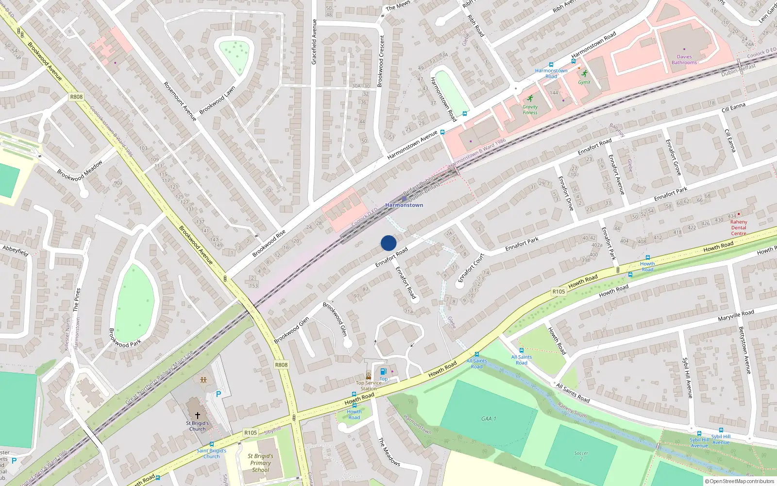 Overhead map showing the location of 114 Ennafort Road, Dublin 5