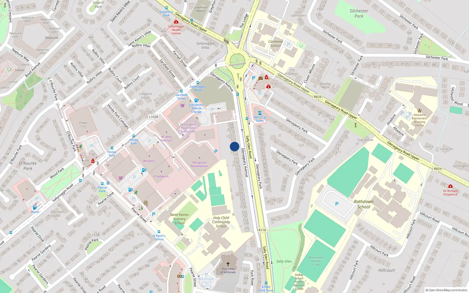 Overhead map showing the location of 114 Glenageary Avenue, Dun Laoghaire, Dublin