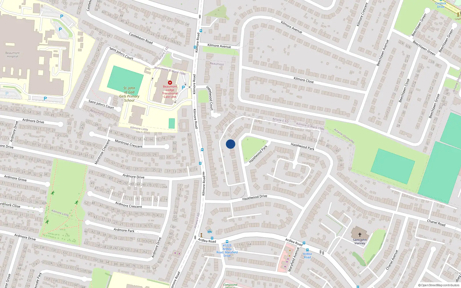 Overhead map showing the location of 114 Hazelwood Park, Artane, Dublin 5
