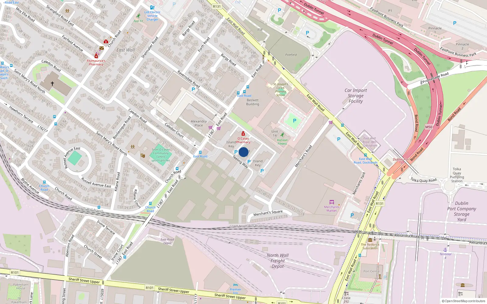 Overhead map showing the location of 114 Island Quay, East Road, Dublin 3