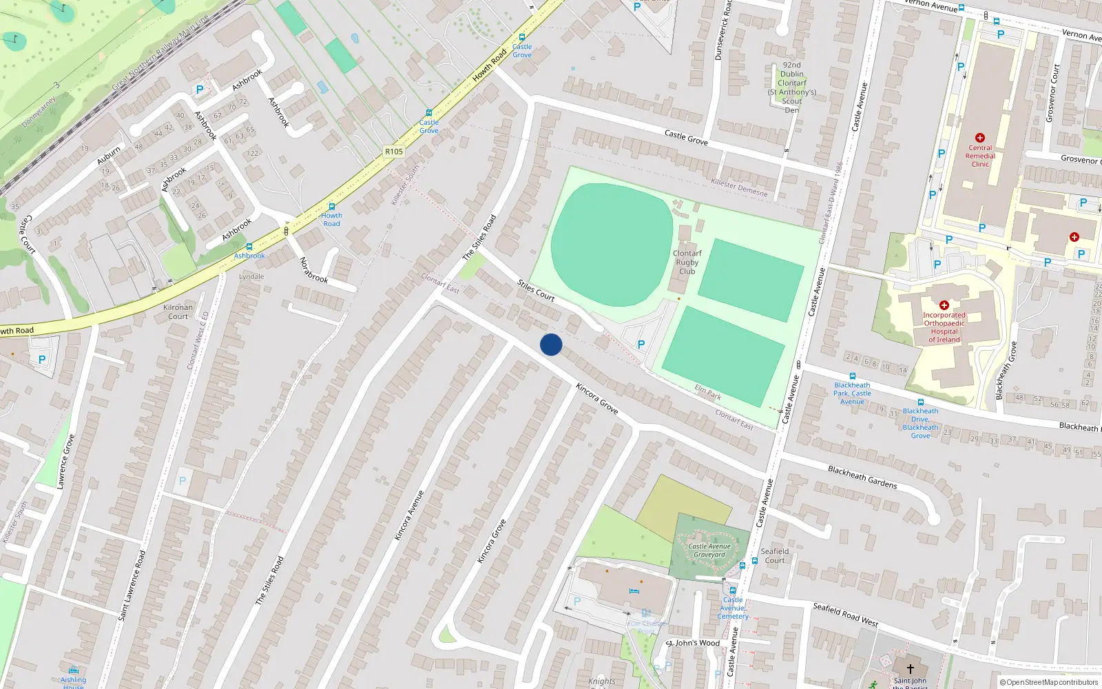 Overhead map showing the location of 114 Kincora Grove, Dublin 3, Dublin