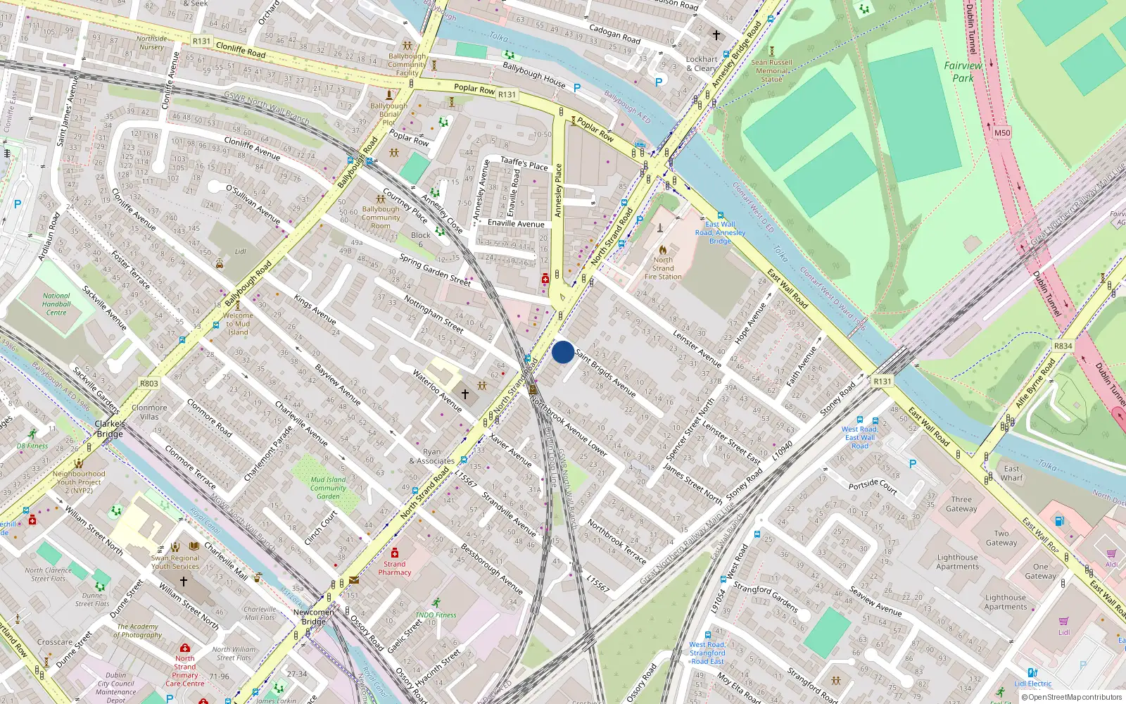 Overhead map showing the location of 114 North Strand Road, Dublin 3