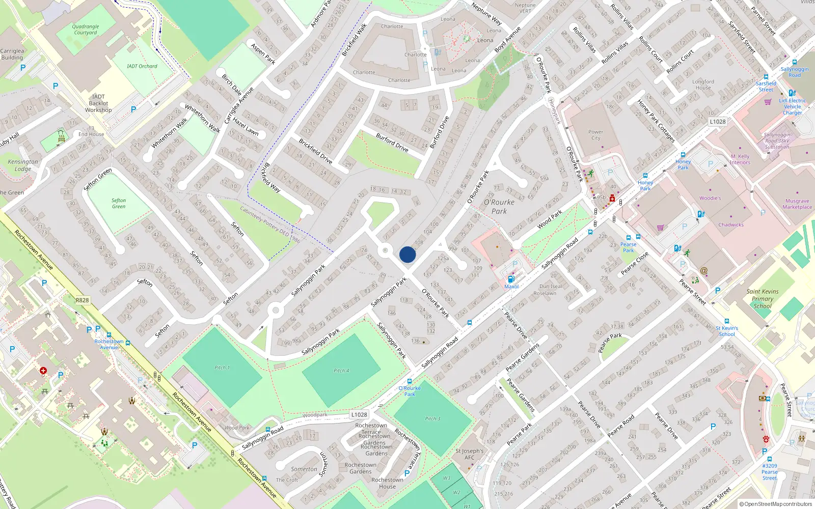 Overhead map showing the location of 114 O'Rourke Park, County Dublin