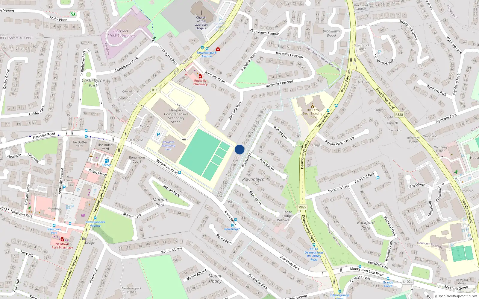 Overhead map showing the location of 114 Rowanbyrn, Blackrock