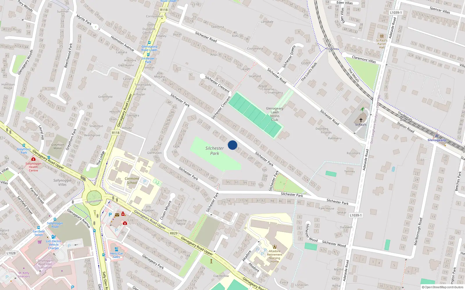 Overhead map showing the location of 114 Silchester Park, Dublin