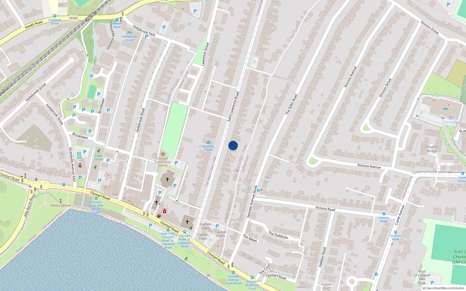 Overhead map showing the location of 114 St. Lawrence Road, Clontarf