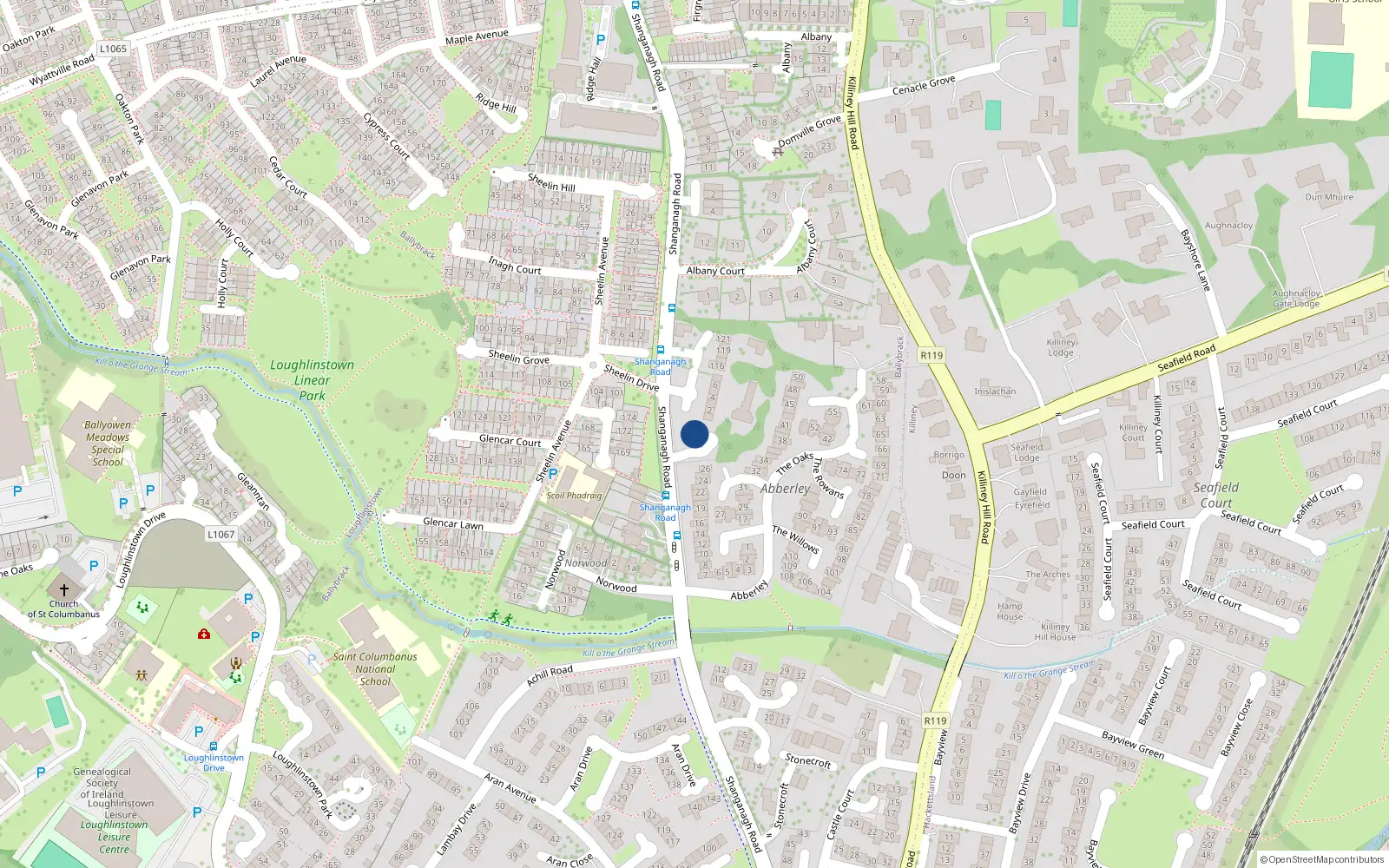 Overhead map showing the location of 114 the Elms, Abberley, Killiney