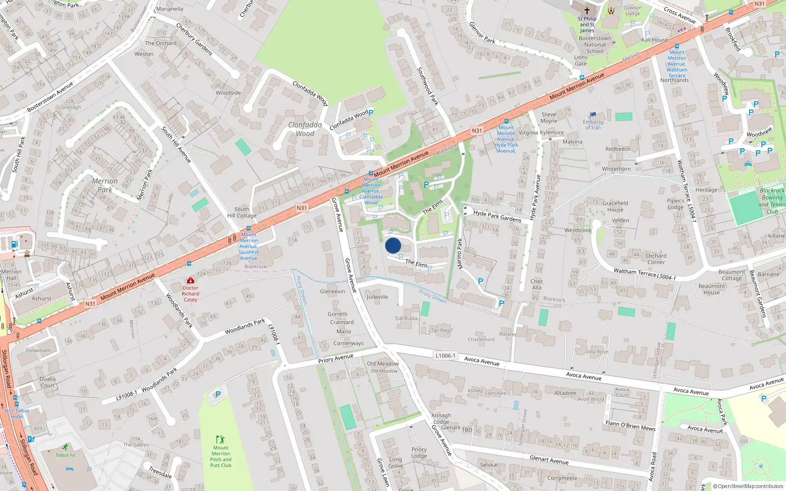 Overhead map showing the location of 114 the Elms, Mount Merrion Avenue, Blackrock