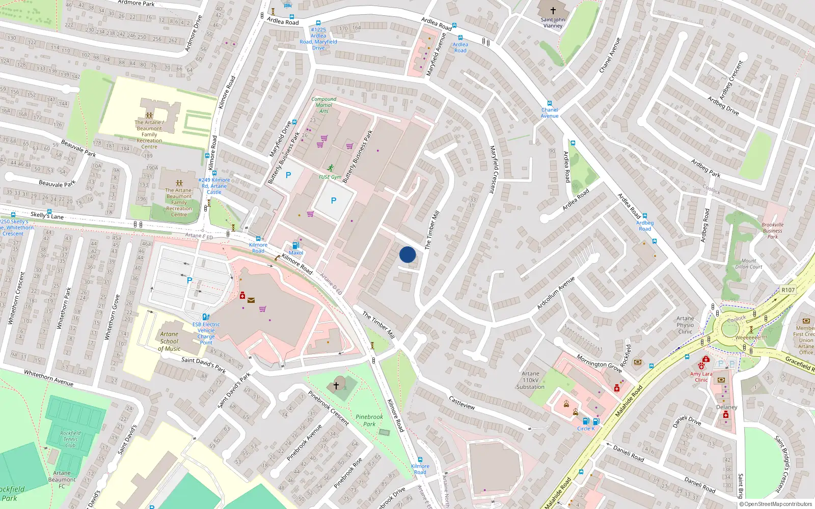 Overhead map showing the location of 114 Timber Mills, Kilmore Road, Artane Dublin 5