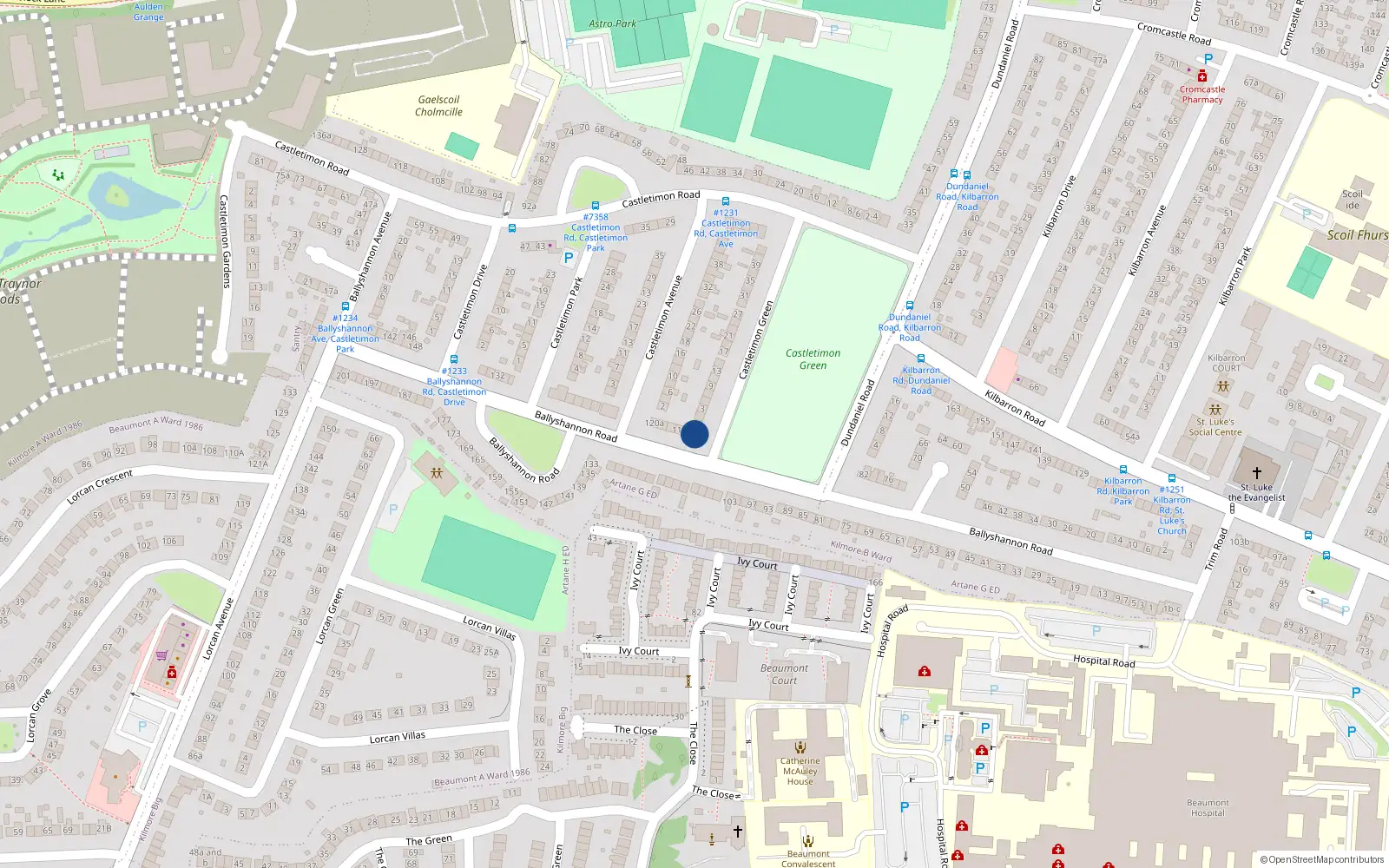 Overhead map showing the location of 114A Ballyshannon Road, Dublin 5