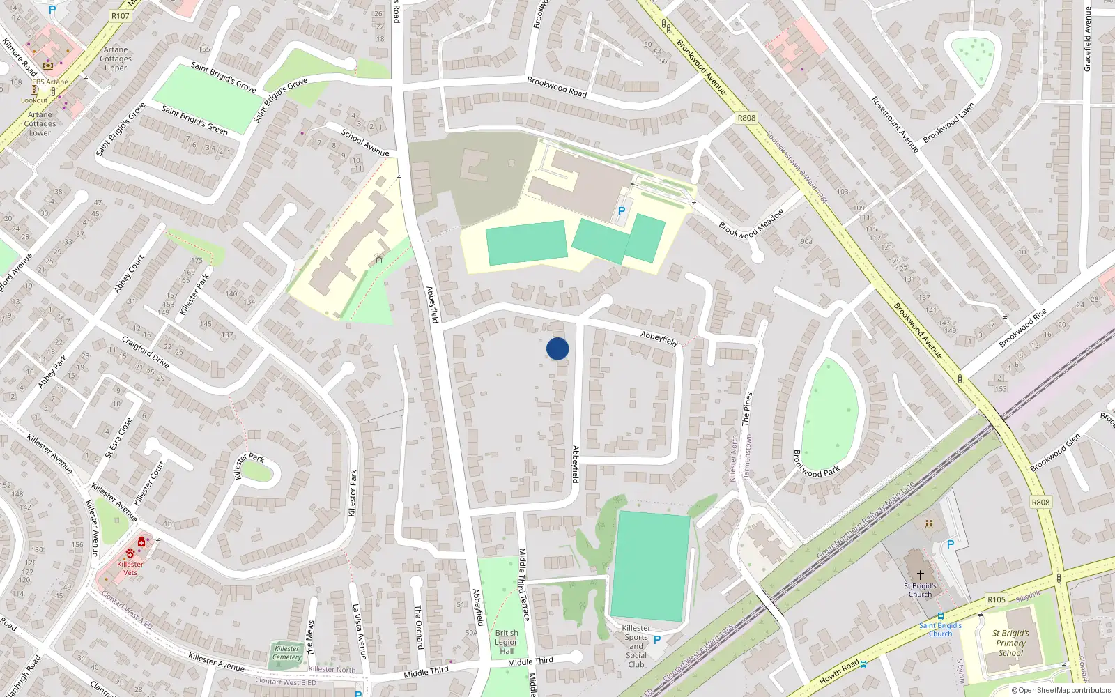 Overhead map showing the location of 115 Abbeyfield, Killester, Dublin 5