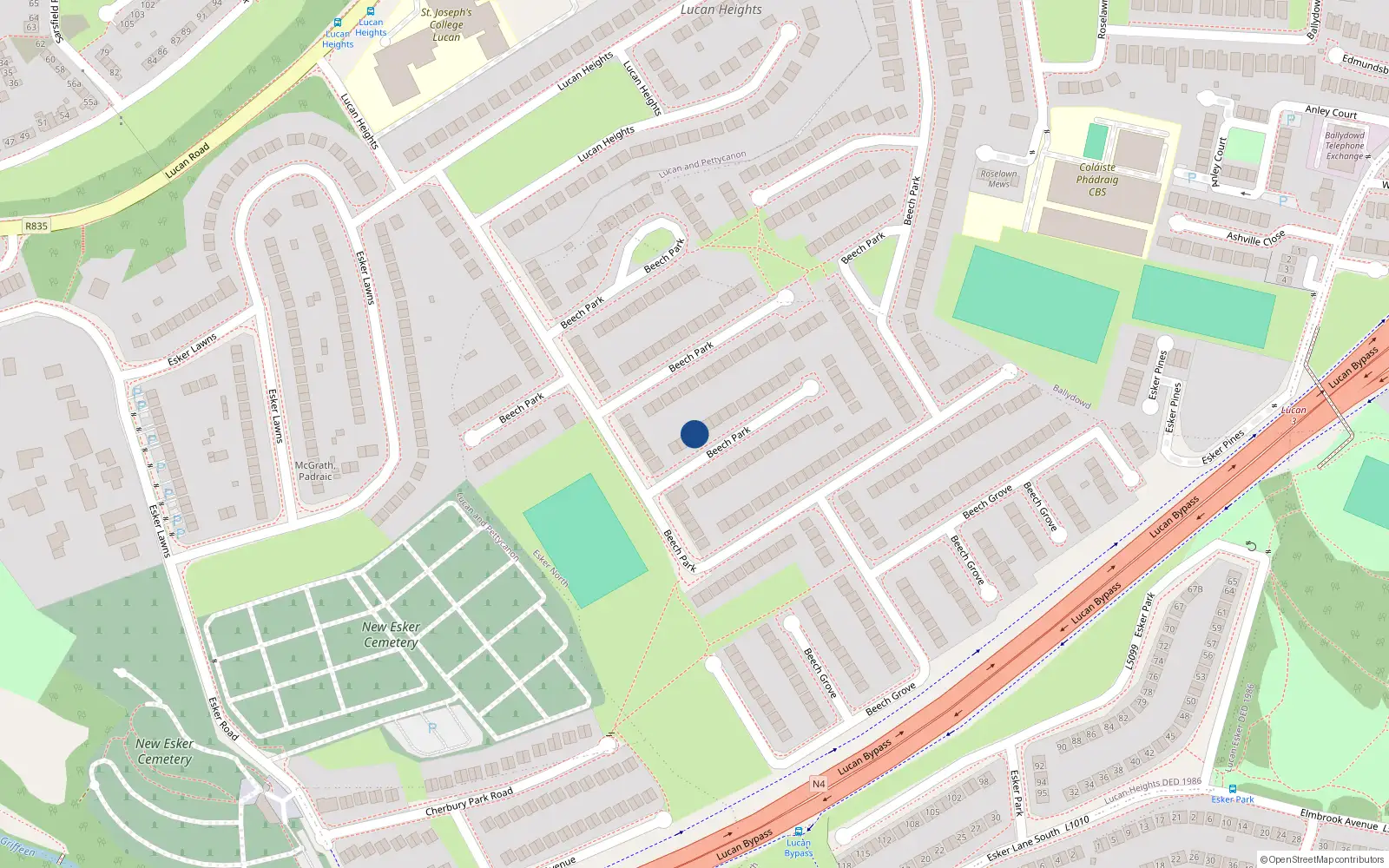 Overhead map showing the location of 115 Beech Park, Lucan