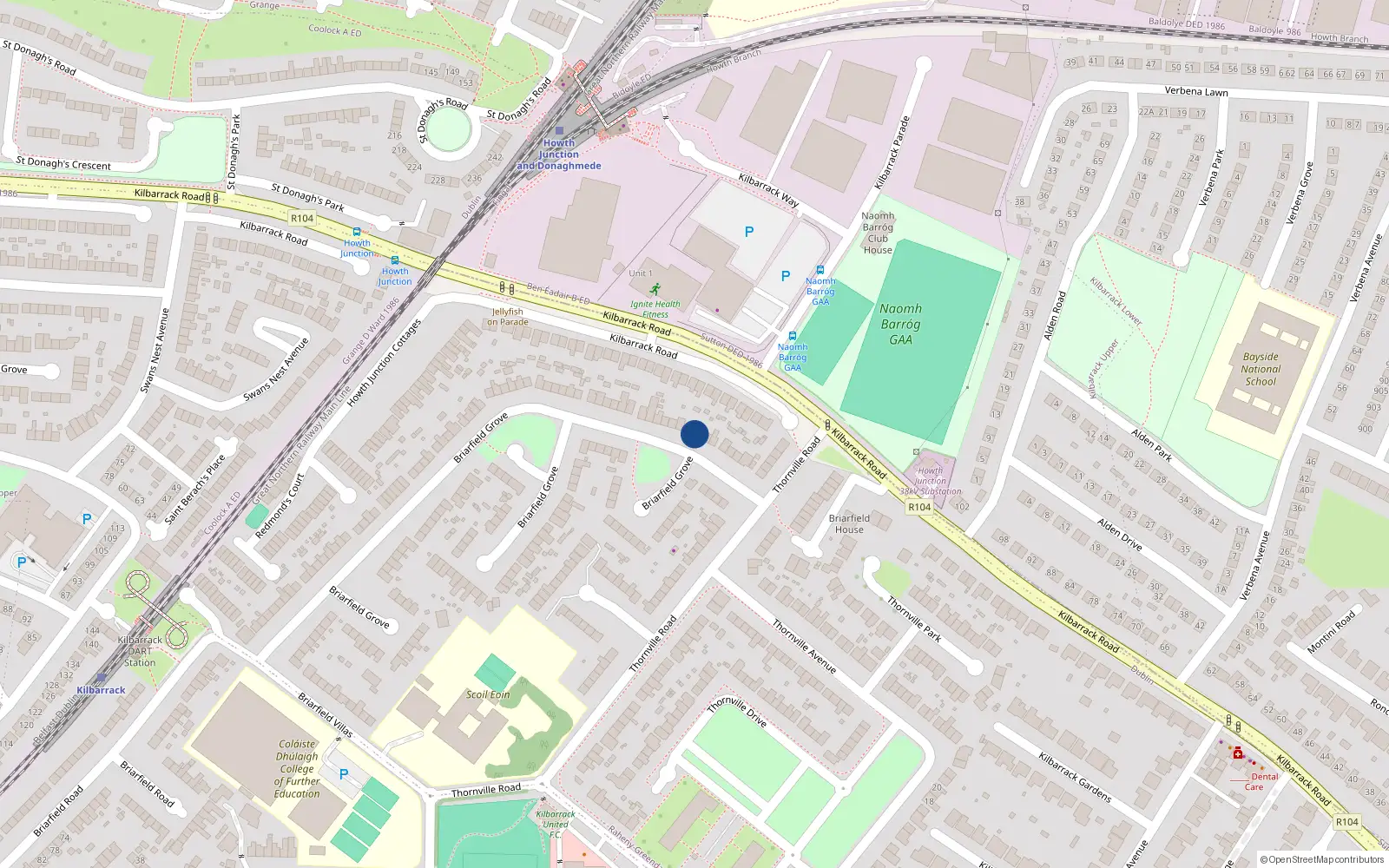 Overhead map showing the location of 115 Briarfield Grove, Kilbarrack, Dublin 5
