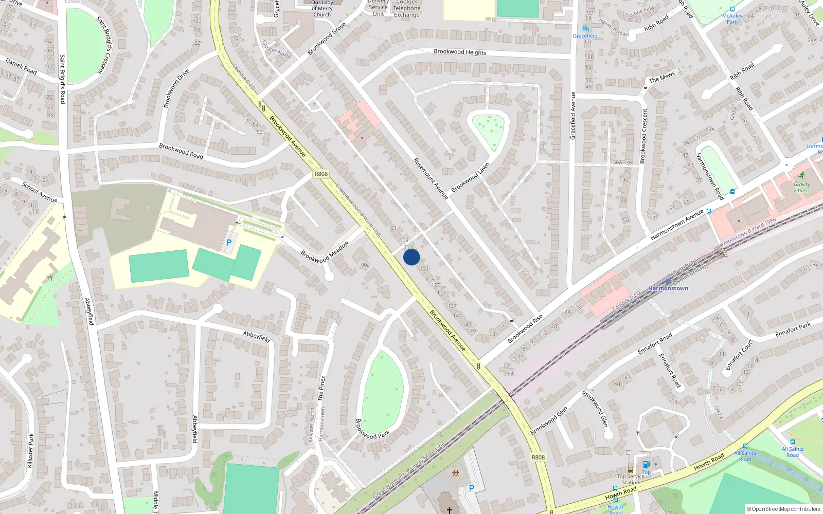 Overhead map showing the location of 115 Brookwood Avenue, Artane, Dublin 5