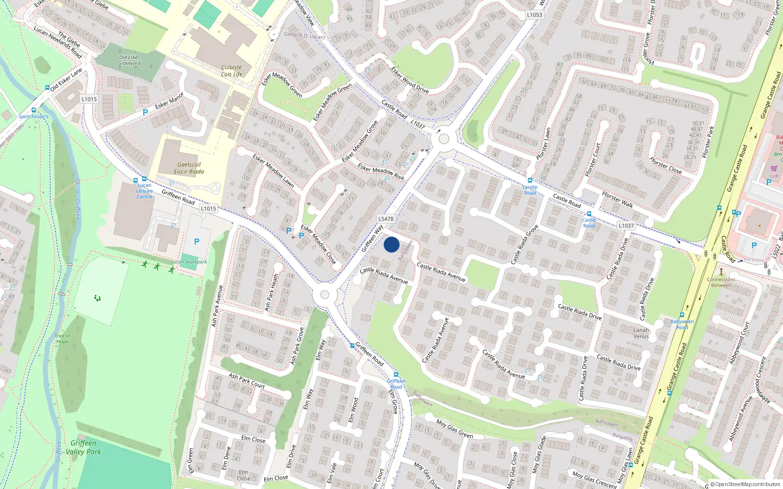 Overhead map showing the location of 115 Castle Riada Avenue, Lucan