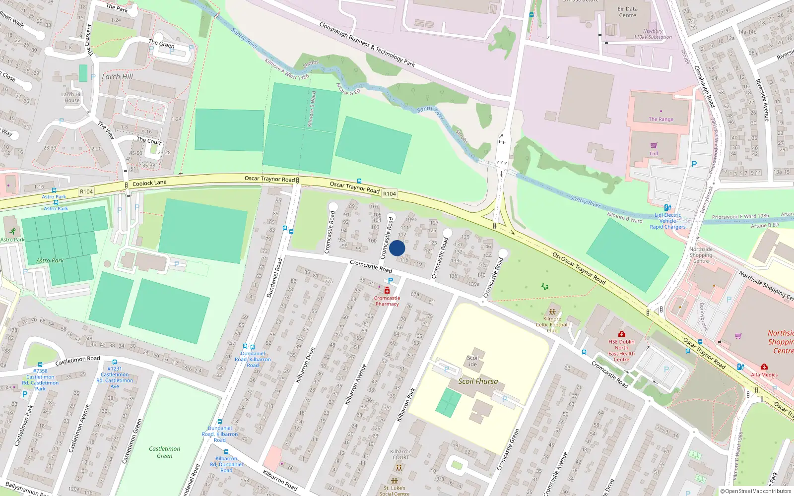 Overhead map showing the location of 115 Cromcastle Road, Coolock, Dublin 5