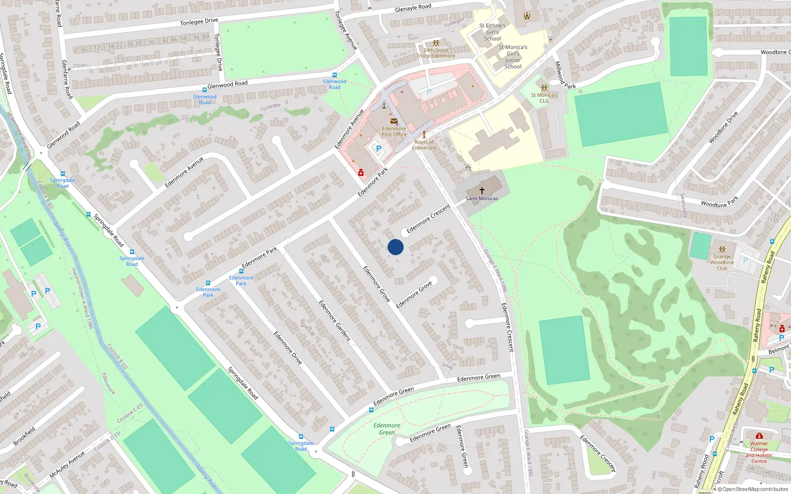 Overhead map showing the location of 115 Edenmore Crescent, Raheny, Dublin 5