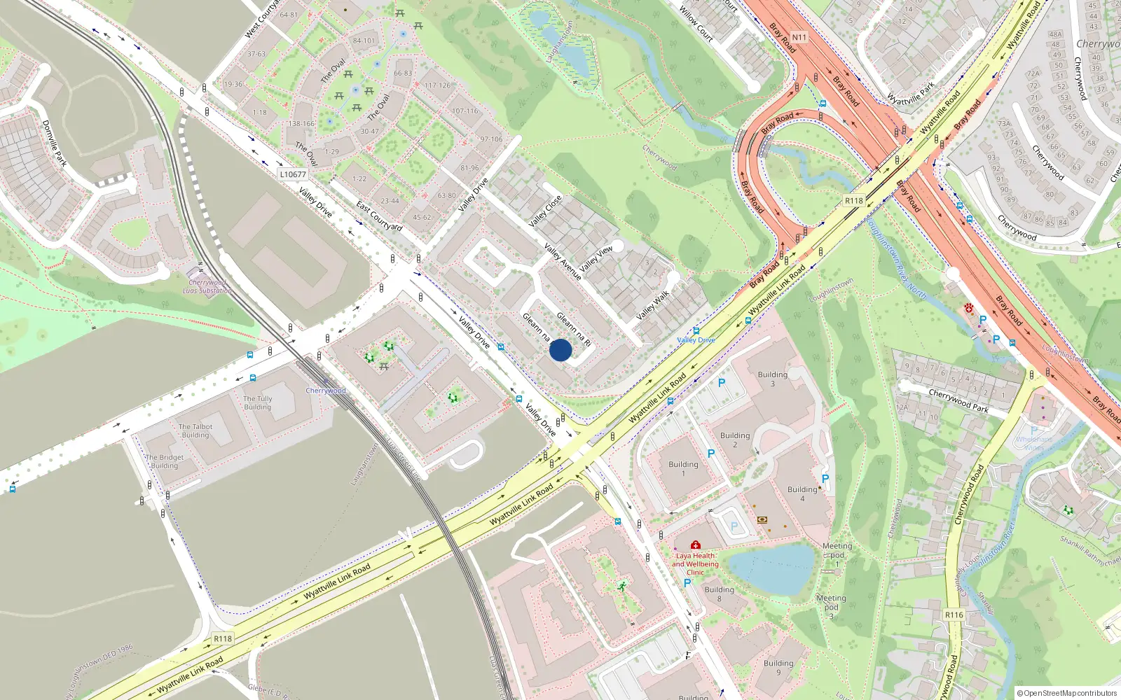 Overhead map showing the location of 115 Gleann na Ri, Cabinteely