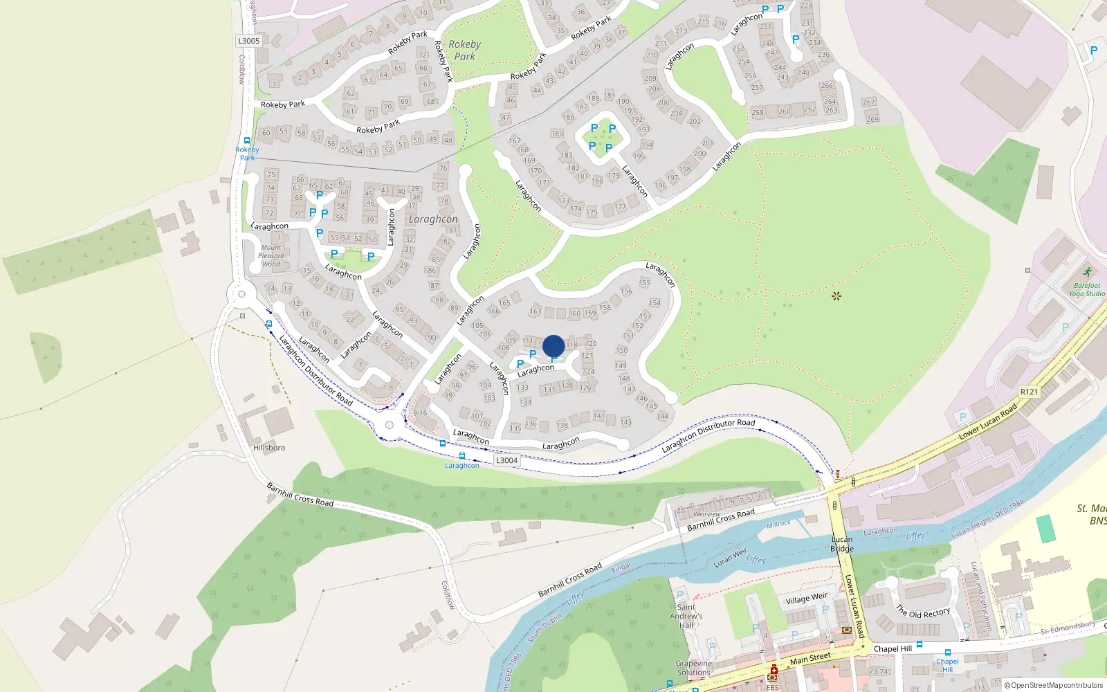 Overhead map showing the location of 115 Laraghcon, Lucan
