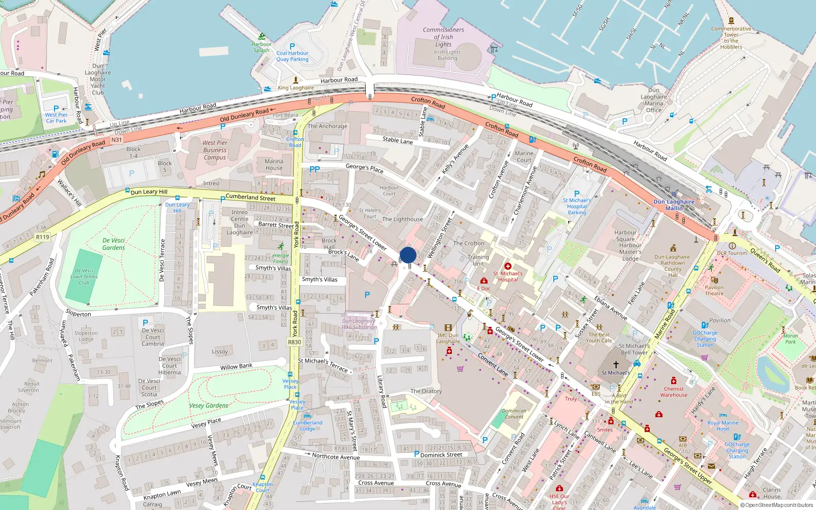 Overhead map showing the location of 115 George's Street Lower, Dublin