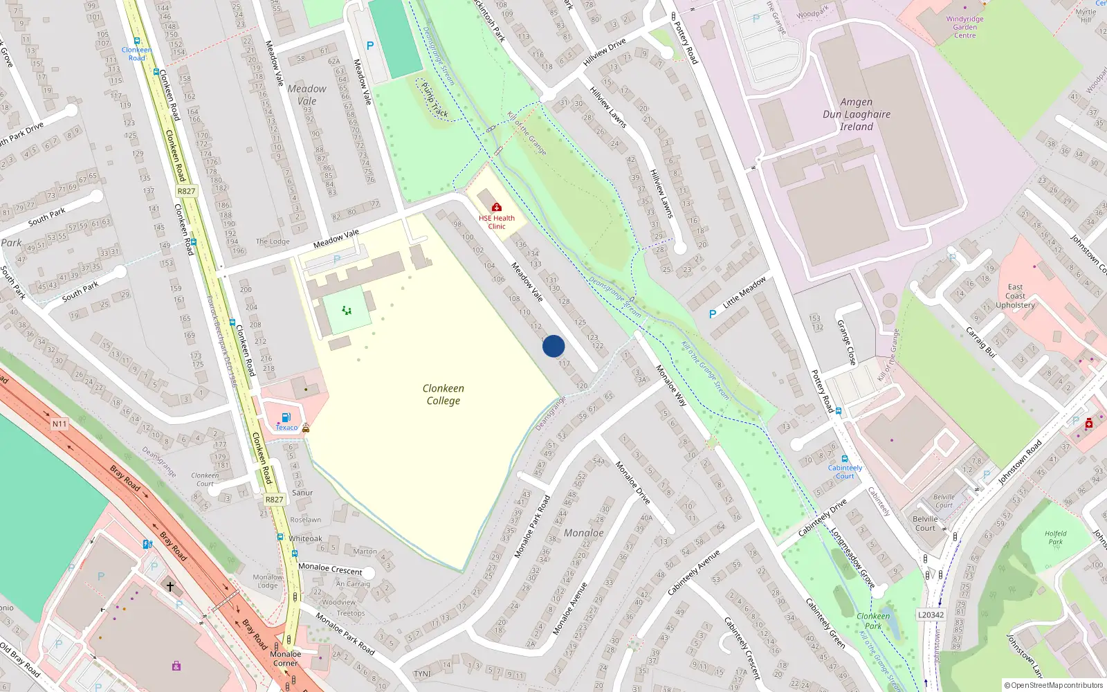 Overhead map showing the location of 115 Meadow Vale, Blackrock